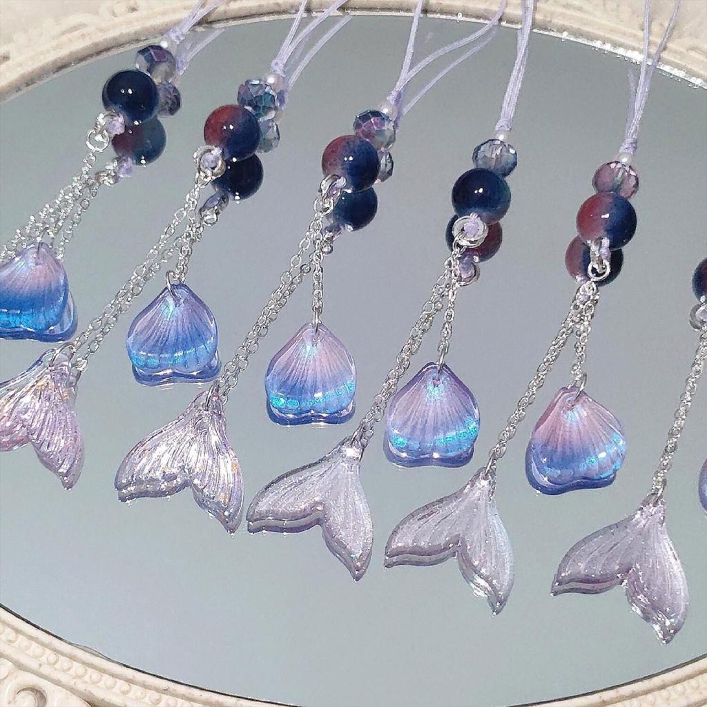 Chic Handmade Fish Tail Bead Pendant Trend Setting Handmade Bead Phone Chain with Fish Tail Details for Bags Purses