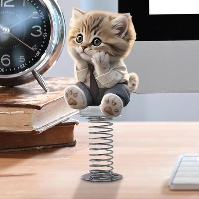 2D Cute Cat Bobble Car Dashboard Toy Cartoon Cat Shake Head Dancing Toy Car Center Console Decorative Interior Accessories