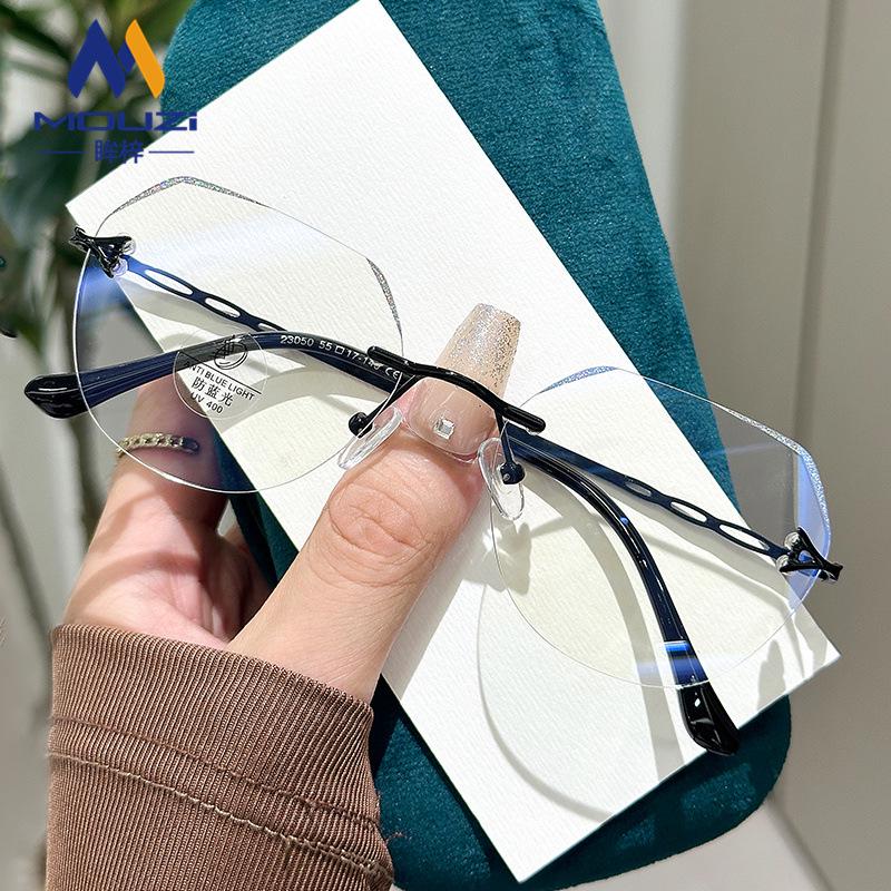 

Трендовые безободковые очки с блестками для женщин, с защитой от синего света, идеально подходят для лиц без макияжа, совместимы с рецептурными или плановыми линзами чёрный