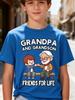 Grandpa And Grandson Friends For Life Print T Shirt Family Matching Outfit Boys Girls Short Sleeve Cartoon Children Daily Tees