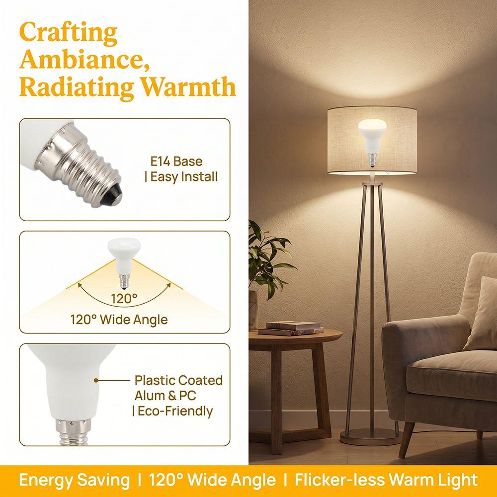 4 Pack E14 Base LED Light Bulbs 5W Mushroom Shape Lamps Energy Saving Long Neck LED Bulbs  Home