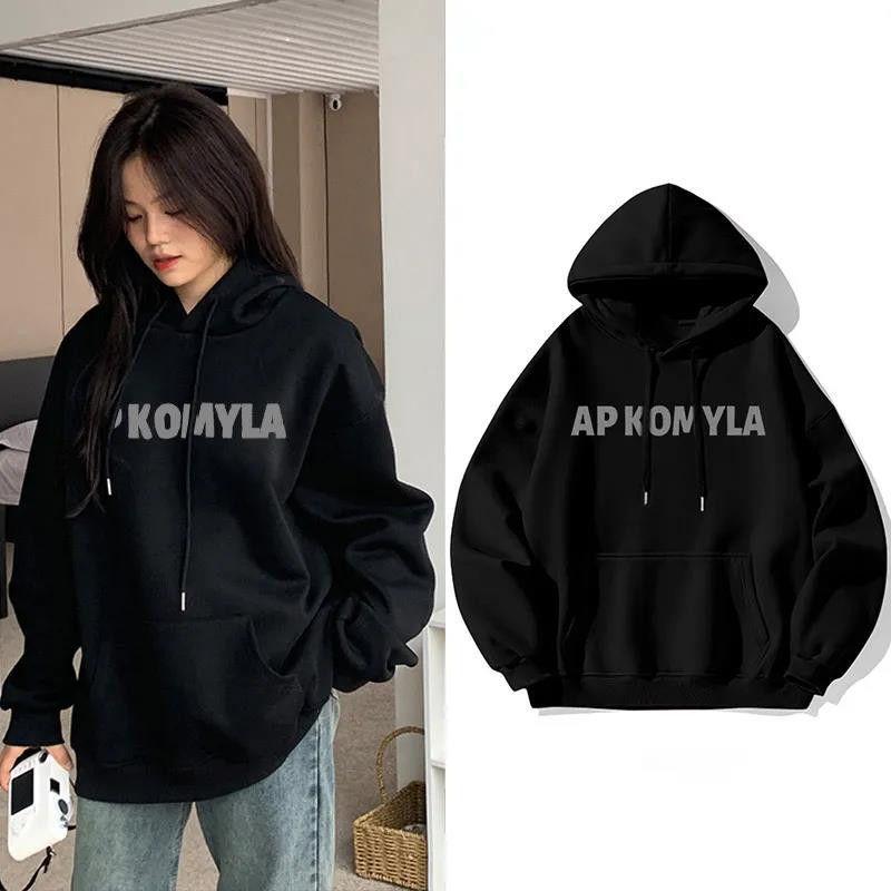 

Women s Deep Gray Retro Oversized Hooded Sweatshirt - Spring/Fall/Winter 2025 Thin - Black