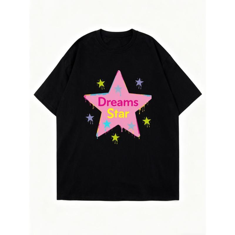 Oversized T Shirt Black Dreams Star Graphic Print For Casual Wear And Street Style