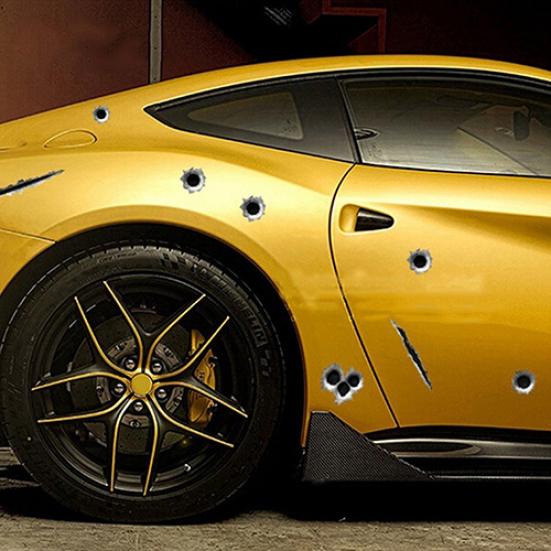 Waterproof Car Styling Shothole Scratch 3D Fake Car Funny Helmet Sticker Decals