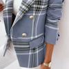 Casual And Fashionable Outerwear, Autumn And Winter New Women's Long Sleeved Double Breasted Plaid Printed Suit