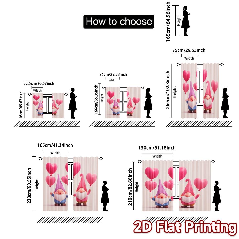 2D Flat Printing  JIT 2pcs   Curtains (Without Rod) Gnome Love Parade Chic Curtains&Window Treatment Yarn Curtains All Seasons