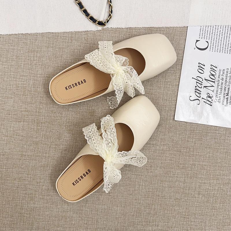 French bag head half slippers women's outer wear 2025 summer new flat-bottomed cool slippers lazy one pedal Mueller shoes