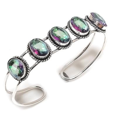 Mystischer Topas Edelstein 925 Sterling Silber Armreif Verstellbar