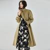 Qiuxin handsome stand-up collar, vertical and not easy to wrinkle fleece feeling, leather commuting casual medium and long trench coat 23066