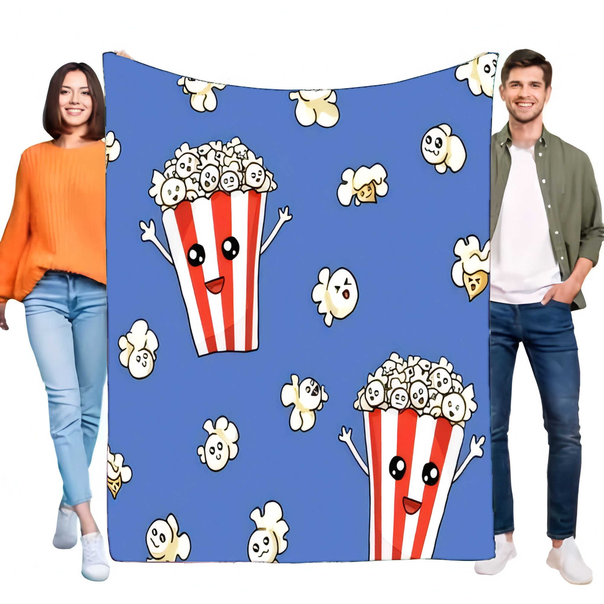 

Cute Cartoon Popcorn Flannel Blanket, Super Soft Cozy Lightweight Throw for Bed Sofa Couch, Fun Movie Night Home Decor Gift 100x150cm