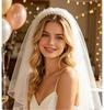 Triple-Row Pearl Headband & Double-Layer Veil Bridal Headdress