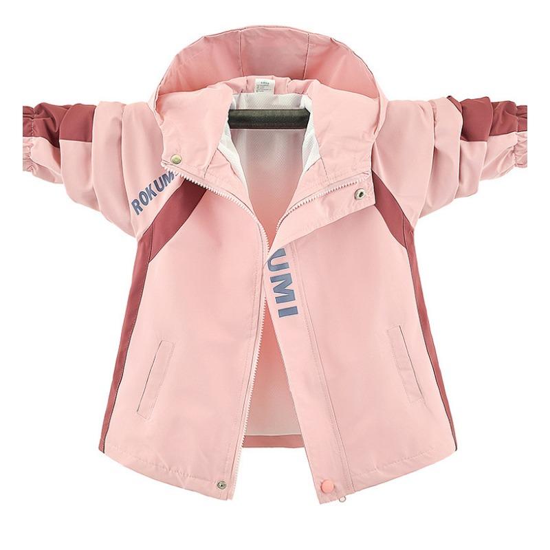 Girls Color Block Waterproof Hooded Outdoor Casual Windbreaker Jacket