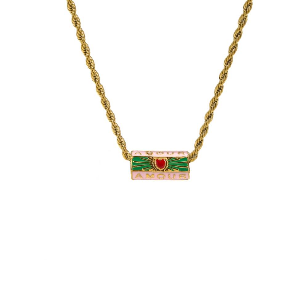 Sweet Charm Enamel Eye Pendant Necklace Wish Card Hexagonal Neck Chain  Summer Beach