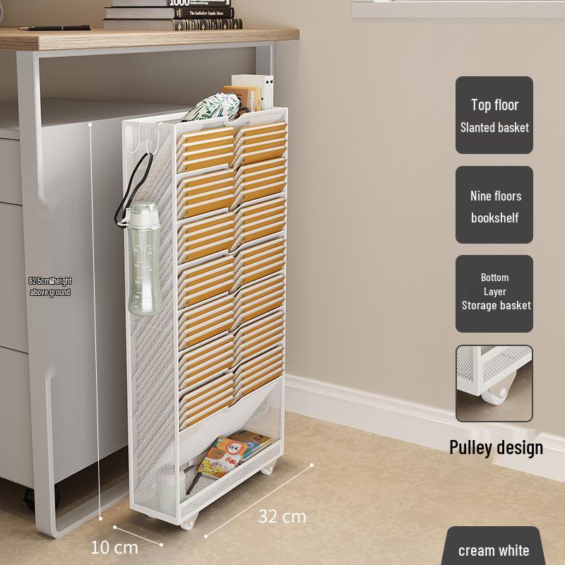 Wrought Iron Movable Edge Bookshelf & Bookend with Children's Side Storage