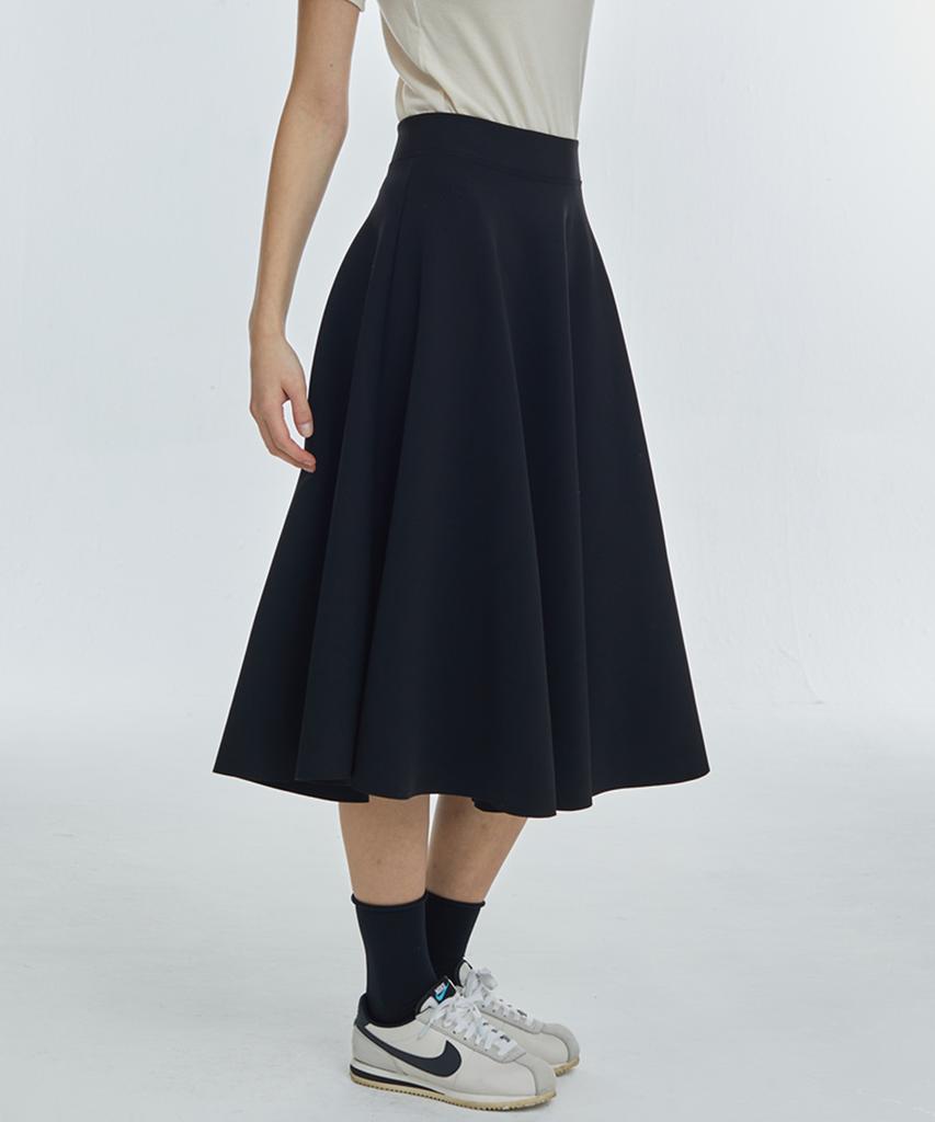 MANAVIS7 Flare Spandex Long Skirt [Black]
