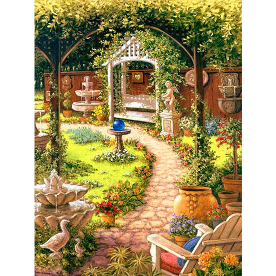 5D DIY Full Round Diamond Painting Flower Diamond Embroidery Landscape Picture Cross Stitch Rhinestone Mosaic Home Decoration