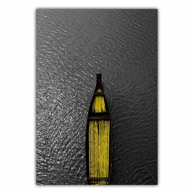 Fashion Retro Art Landscape Canvas Painting Yellow Sailboat Poster Office Wall Painting for Living Room Home Decoration Mural No Frame