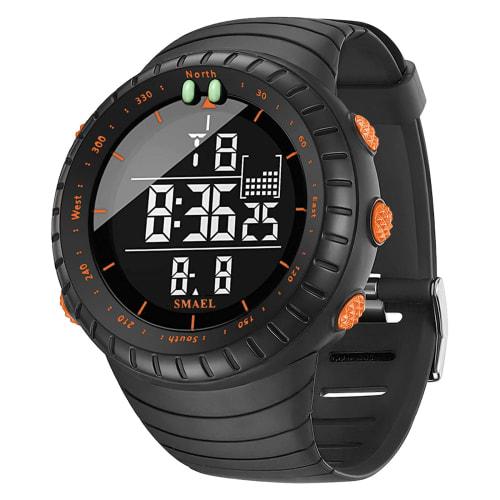 KXAITO Men's Waterproof Military Watch with Date Display, Tactical LED Display, Alarm, and Stopwatch, Orange Button, Size 6256, Large