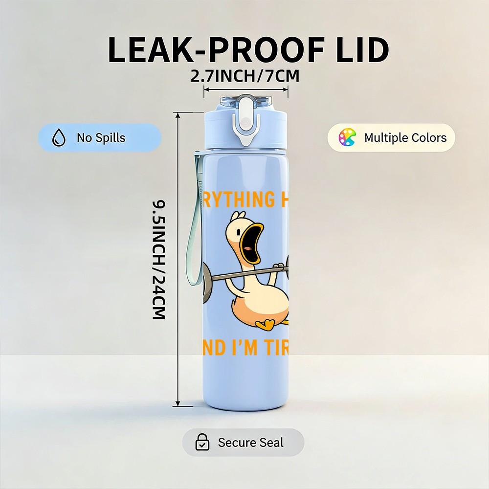 1PC Weightlifting Duck Letter Print 750ml Color Plastic Sports Water Bottle Leakproof Flip Straw Lid Suitable for Sports Office Home Use