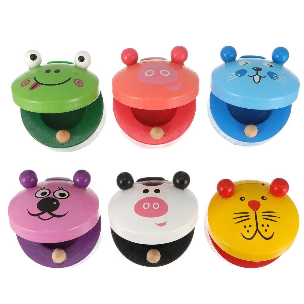 6 Pcs Wooden Castanets Percussion Toy Animal Kids Puzzle Educational Toddlers Toys Instrument Musical Mini Cartoon Early
