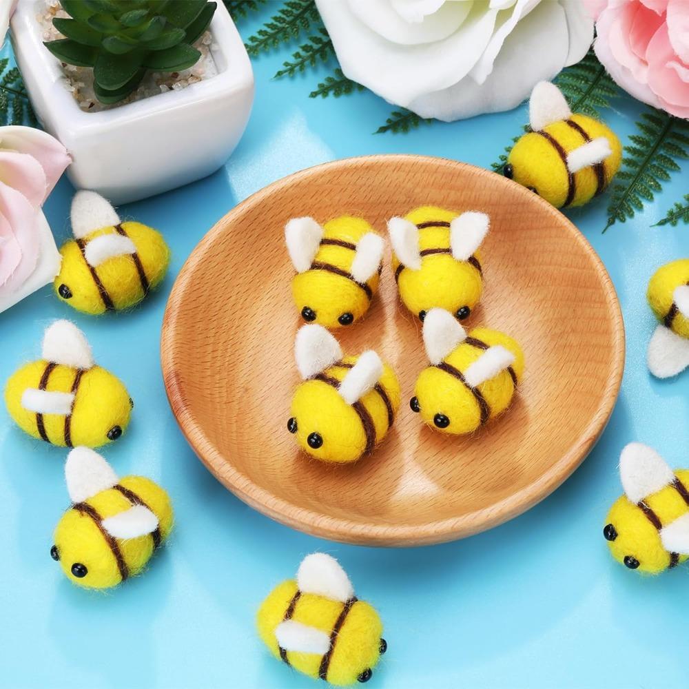 Felt Bees for Crafts, 12 Pcs Small Wool Bumble Bee Plush Decor for Baby Shower Decorations, Party Supplies and Costume DIY