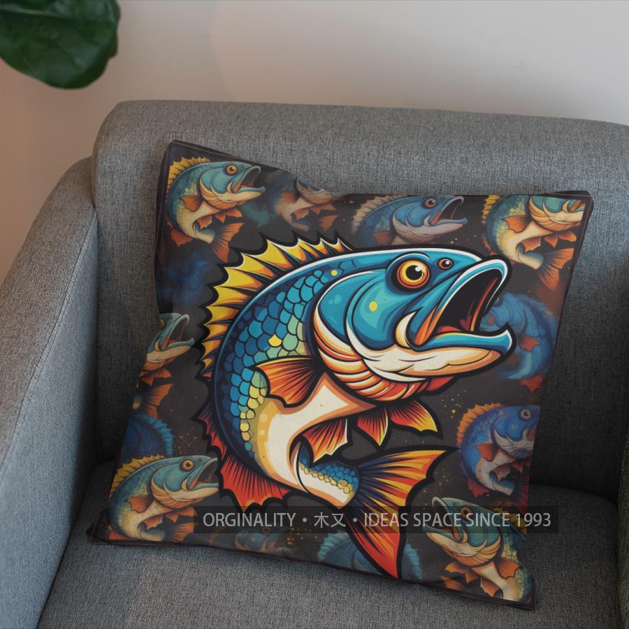 2D Colorful Fish Pattern Throw Pillow Cover Pattern Cushion Cover Suitable For Sofa Bedroom Car Pillow Cover