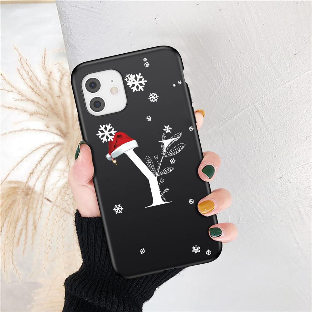 Vánoční dárek Art White Letter A To Z Pouzdro pro iPhone 13 Mini 12 11 13 Pro Max X XS Max 7 8 Plus Cute Red Hat Shockproof Cover