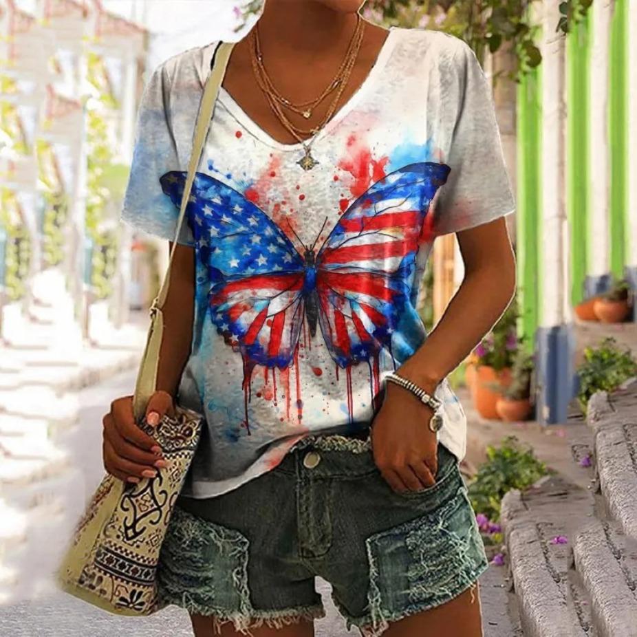 Short Sleeved Trendy Versatile Fashion Loose Top Summer Thin V-neck T-shirt