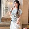 Pure Desire for Relaxation Diagonal Collar Off-the-shoulder Kinked Short-sleeved T-shirt Women's New Loose and Thin Versatile T-shirt Top