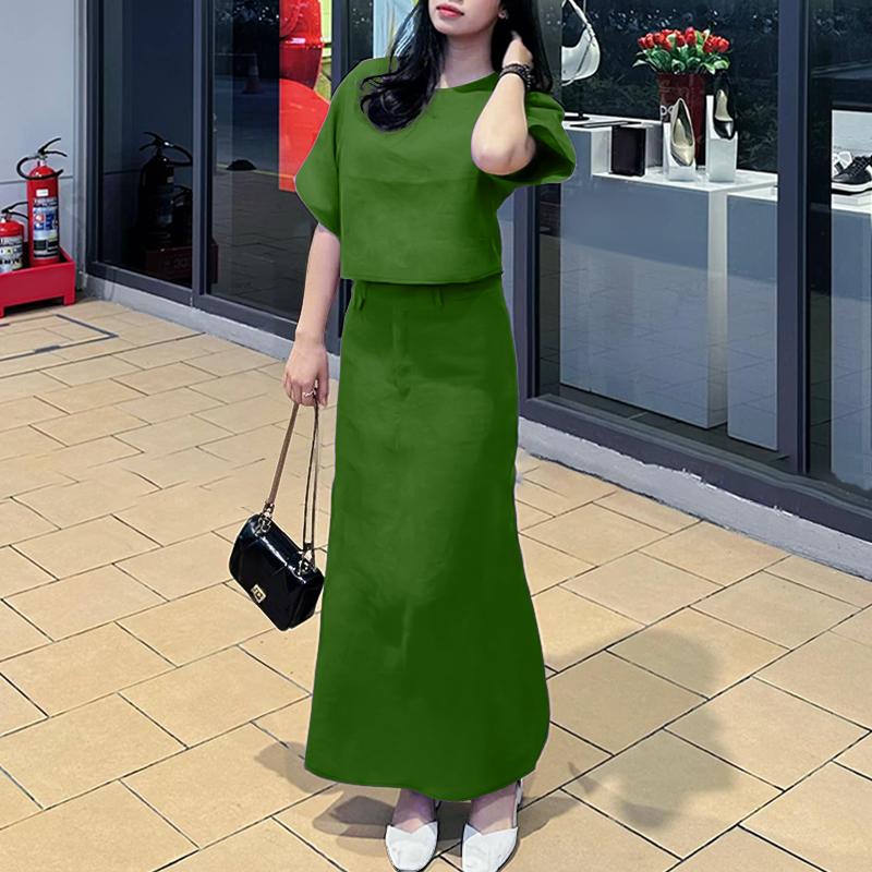 

ZANZEA Женский Блузка с полурукавом и Юбки Повседневные Костюмы-двойки 5XL зелёный