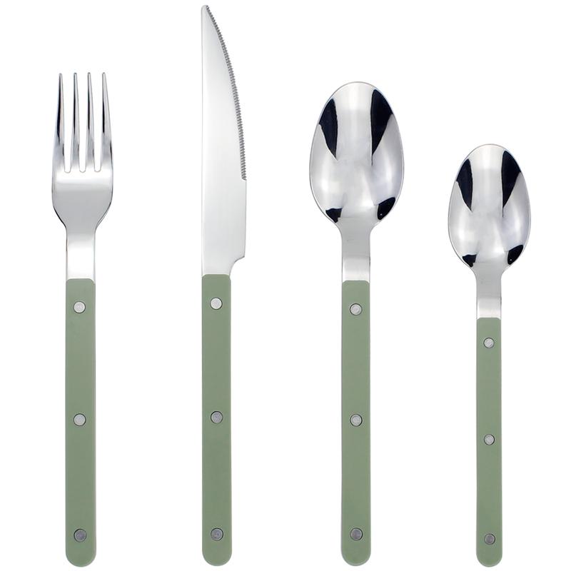 

LUCF Classic Elegant Resin Rivets Handle Style Stainless Steel Western Cutlery 4 In 1 Set Delicate Utensils Dinnerware For Home