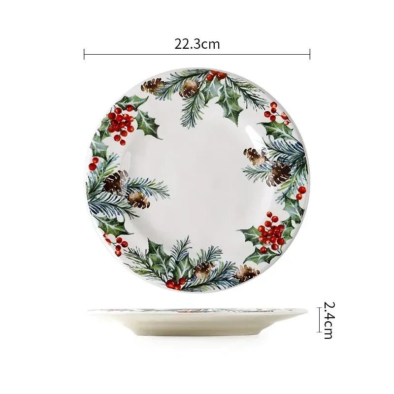 Exquisite Ceramic Plate Christmas Decoration Dinner Plate Healthy Underglaze Color Salad Plate Kitchen Tableware Accessories