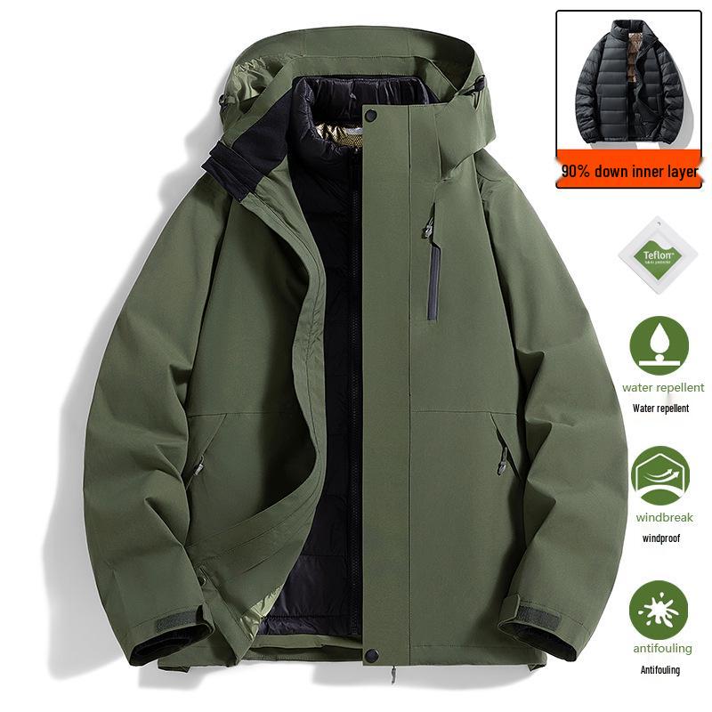 Unisex 3-in-1 Graphene Down Ski Jacket - Windproof Waterproof Mountaineering Outerwear 2XL армия зеленый