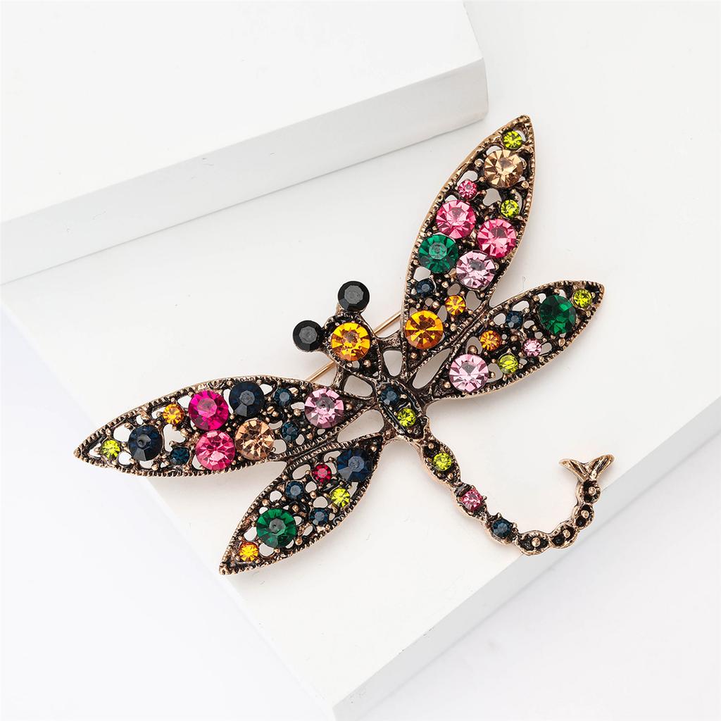 Broșă Dragonfly din aliaj verde colorat Vintage Hollow strasuri încrustate pentru femei doamnelor bijuterii accesorii de modă