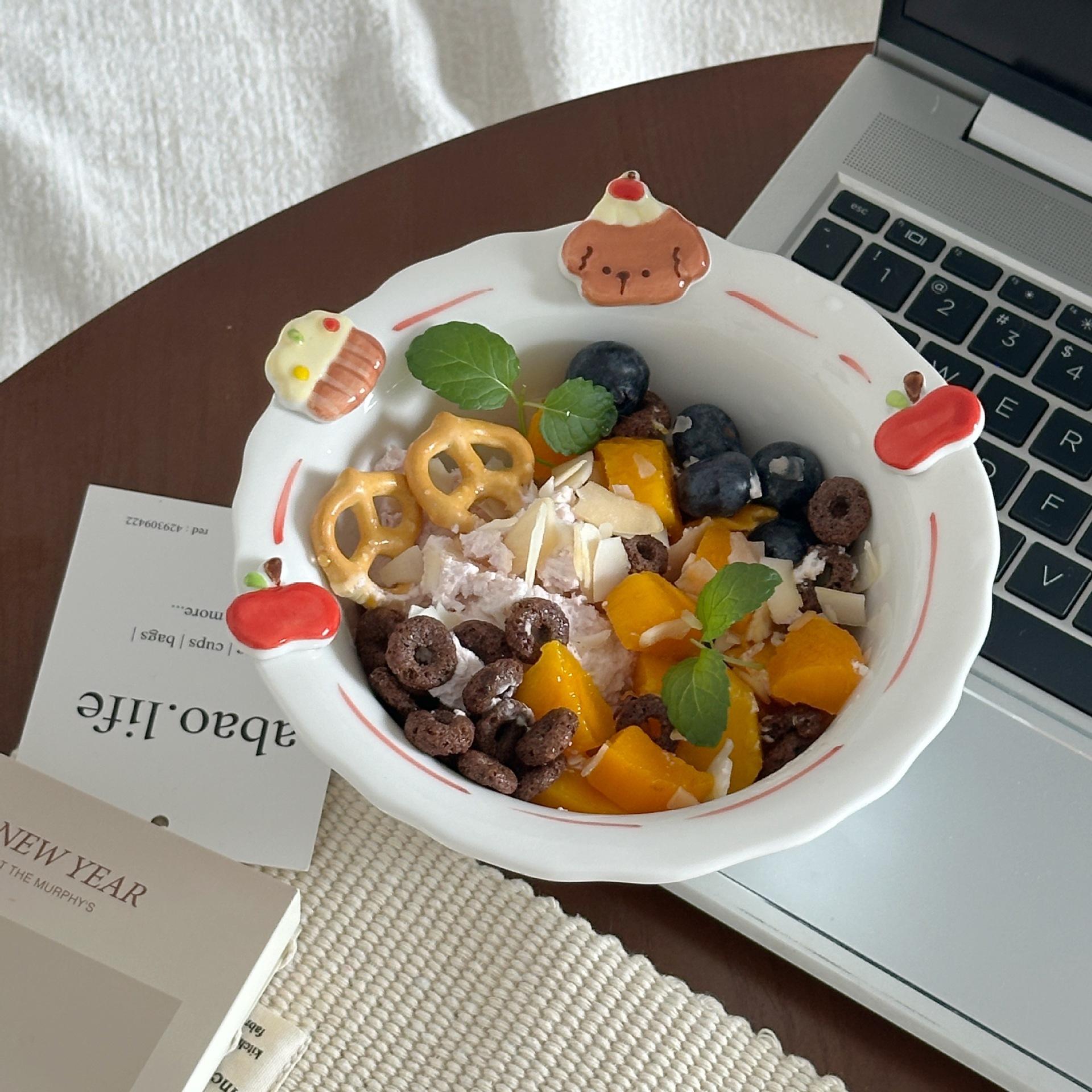 Factory Direct Lelyi Original Puppy Relief Ceramic Bowl Home Cartoon Dessert Fruit Yogurt Bowl 16.5*6.5cm