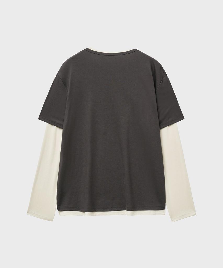 NOIRER Layered Half Long Sleeve T-Shirt (Charcoal Ivory)