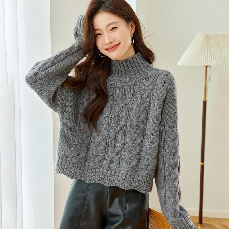 

Srcr Women s High-Neck Cashmere Blend Cable Knit Sweater One Size