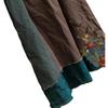 Vintage Patchwork Coffee Green Cotton Linen Skirt with Raw Edge and Large Hem