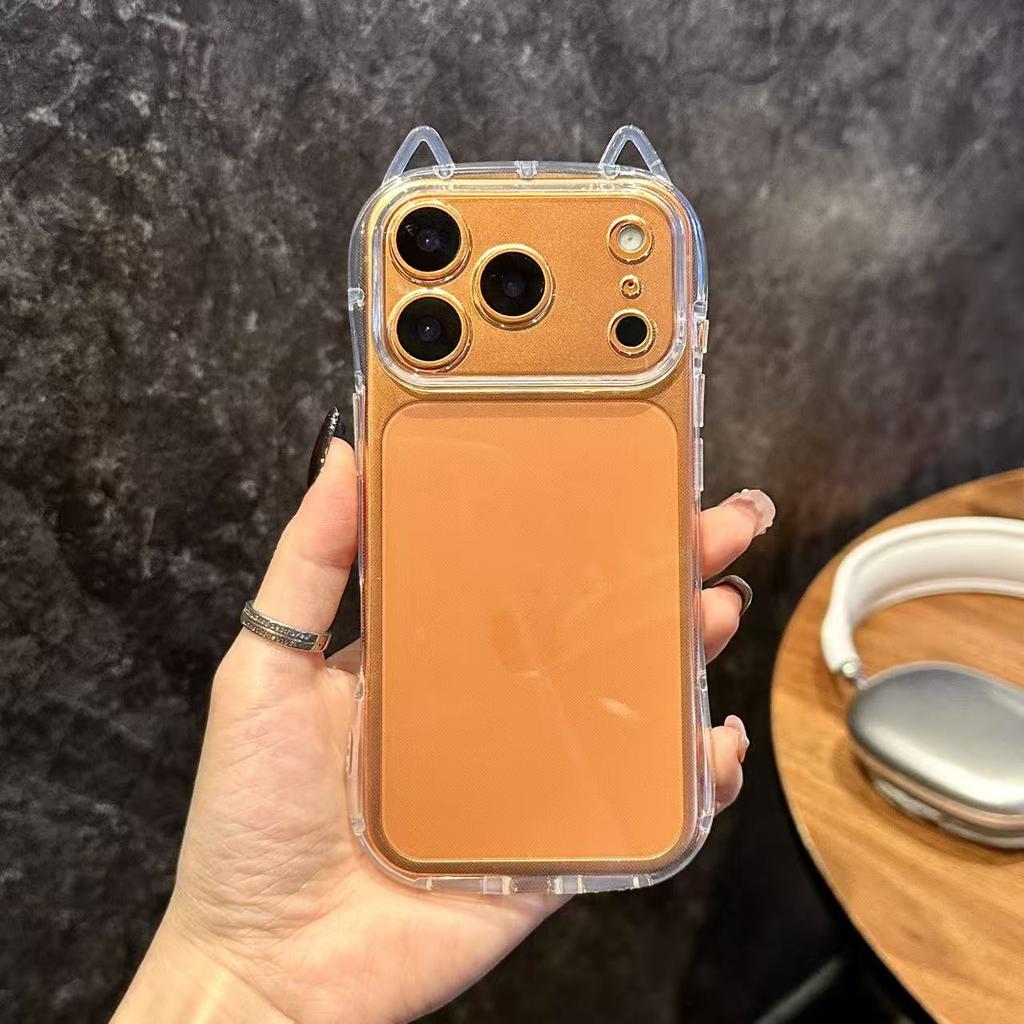 Cat's Ears Transparent Shockproof Phone Case for Iphone 17 Air 16 Pro Max 15 Plus 14 Pro 13 12 11 Xr X Xs Max 7 8 Se 2022 2020 Minimalist Soft Cover
