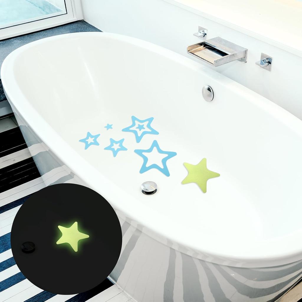 18PCS Anti Slip Shower Stickers, Bathtub Shower Floor Non Slip Stickers with Scraper, Star Glow In The Dark Stickers for Bath Tub Shower Stairs