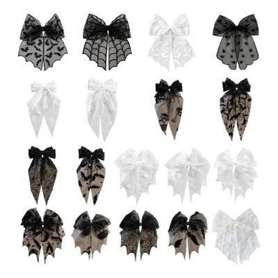 Pince à Cheveux Chauve-souris Gothique Voile en Tulle Brodé Pour Femmes Halloween Cosplay Coiffe Nœud en Dentelle Headpiece Accessoires