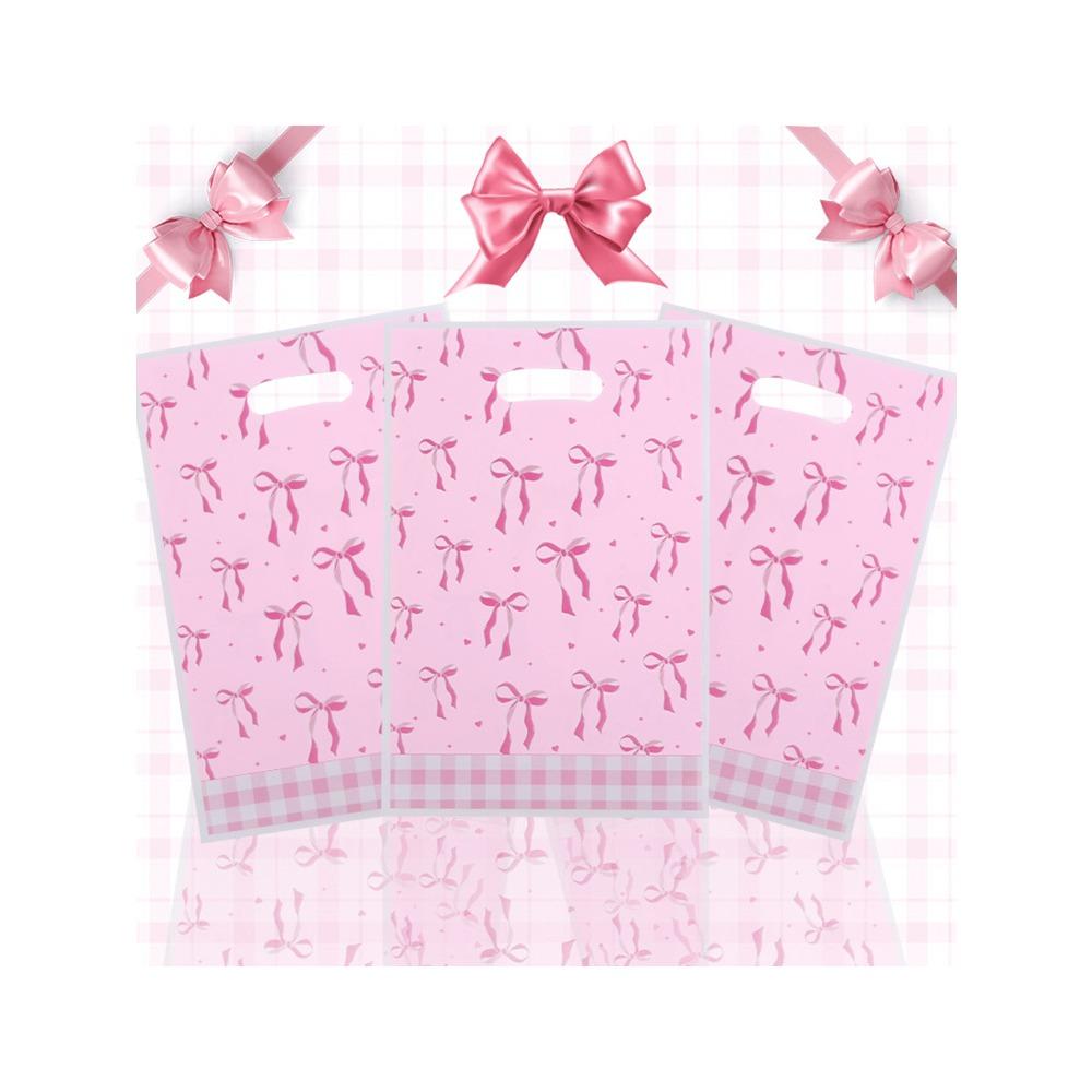 30 Pcs Pink Bow Pattern Tote Bags, Birthday, Family Holiday, Party Decoration Supplies, Gift Packaging Supplies, Candy and Biscuit Tote Bags