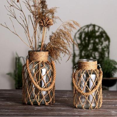 Handmade Retro Jute Glass Vase: American Country-Style Decorative Hydroponic Flower Container