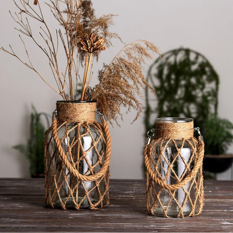 Handmade Retro Jute Glass Vase: American Country-Style Decorative Hydroponic Flower Container