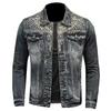 Herren Retro Jeansjacke High Street Trendy Bestickte Revers Motorradjacke Lockere Freizeitmode Vielseitige Herrenbekleidung