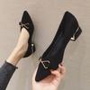 Thick Heel Pointed Single Shoes 2025 Summer New Fairy Night Breeze Gentle Middle Heel Fairy Lady Black High Heels