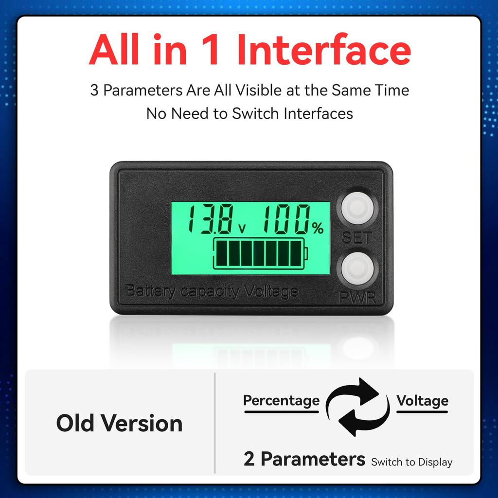 Monitor de Bateria à Prova d'Água DROK 8-100V, Voltimetro Testador de Capacidade de Bateria LCD