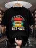 Men's Vintage 80s Music T-Shirt with Cassette Tape Print & Retro Suitable for 80s Themed Parties
