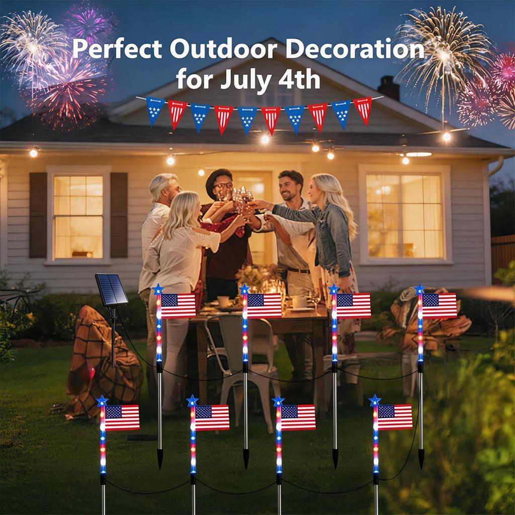 American Flag Solar String Lights: Outdoor Courtyard Festival Decoration with Remote-Controlled Colored Lights