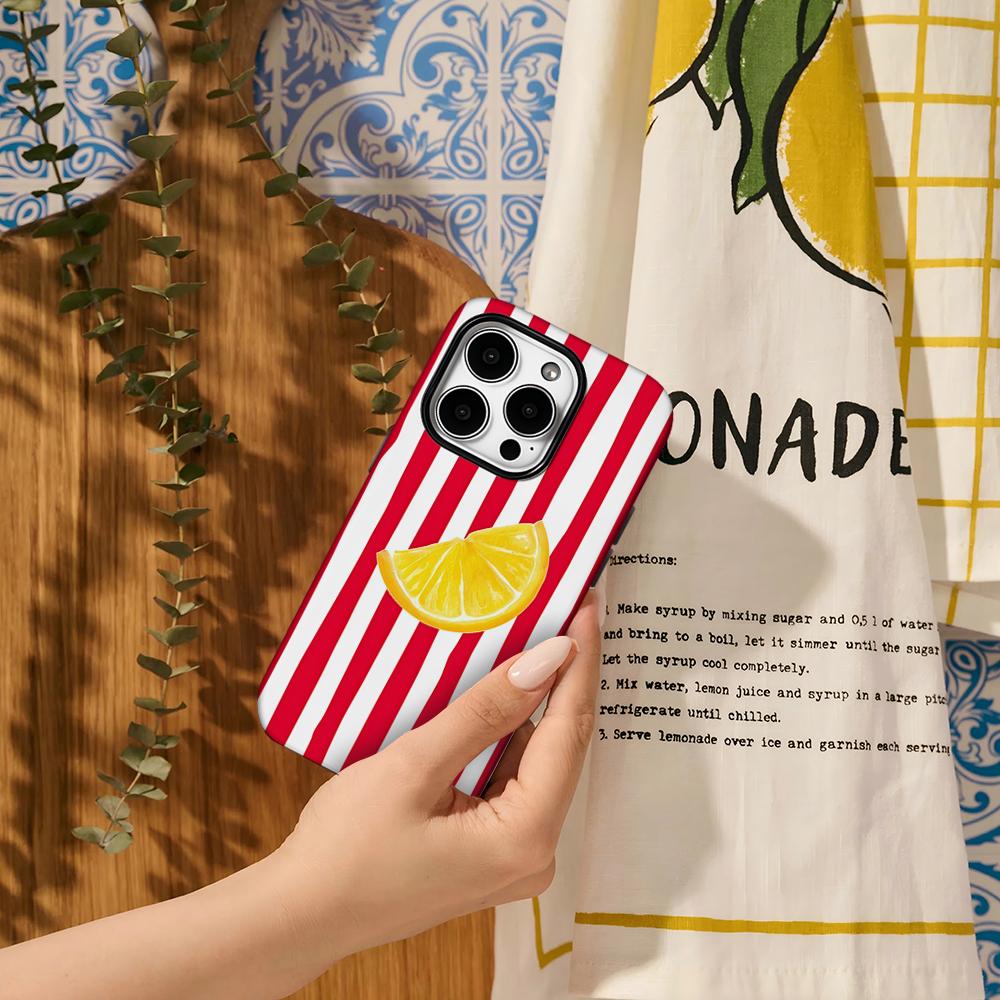 Red Striped Lemon Cute Phone Case for IPhone 16 15 14 13 12 11 X XS XR XSMAX 7 8 Pro Max Plus Double-layer Back Cover